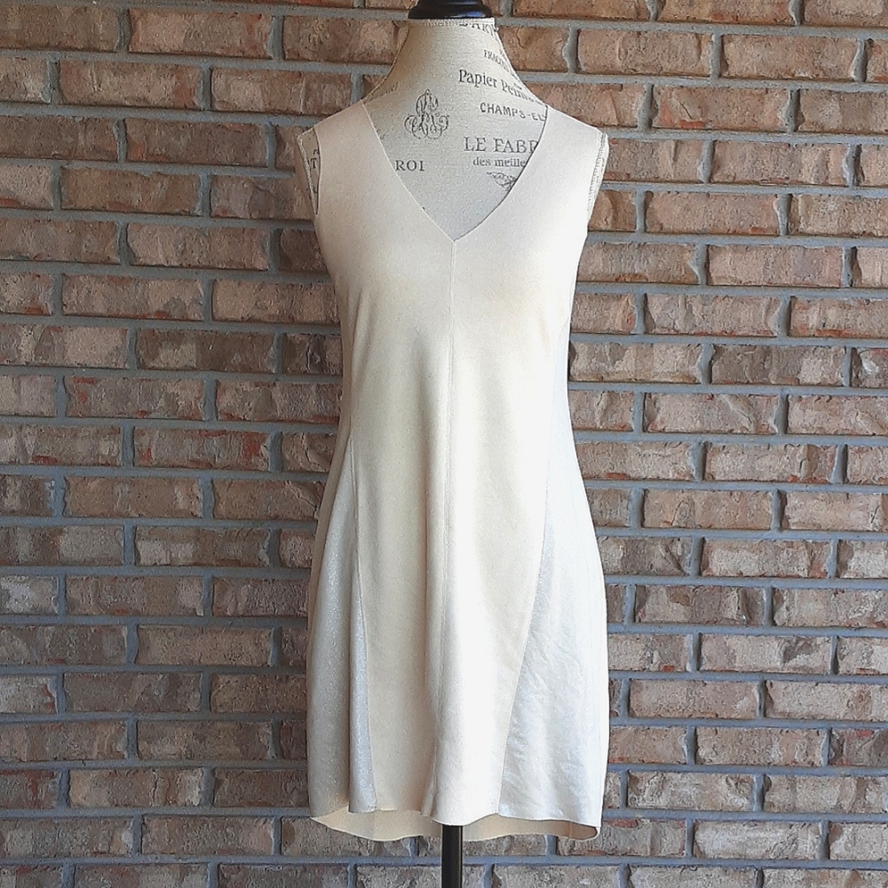 MAAC London Sleeveless Faux Suede V-neck Dress.